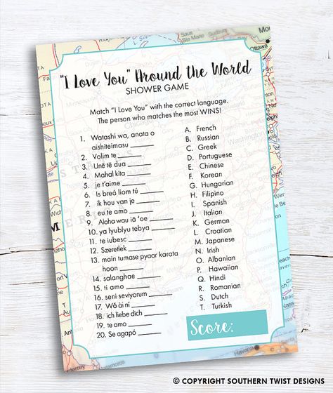 Travel Shower Game - I Love You Around the World Shower Game - Bridal Shower Game - I Love You Around the World Instant Download Honeymoon Shower, Travel Theme Bridal Shower, Travel Bridal Showers, Wedding Nautical, Travel Baby Showers, Travel Party Theme, Couples Bridal Shower, Travel Theme Wedding, From Miss To Mrs