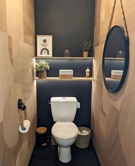 Small Toilet Design, Small Half Bathroom, Wc Decoration, Half Bathroom Decor, Toilet Room Decor, Bilik Air, Small Toilet Room, Scandinavian Bathroom, Toilet Room