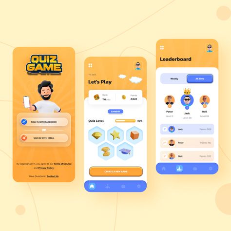 This Vocabulary-Based Game App UI will help the user understand English Vocabulary. This application UI & UX works on Different quiz game & leaderboard by giving notification that runs in the background of their smartphone, like Vocabulary and translation. Mobile Game App Design, Gaming App Design, Quiz App Design, Quiz App Ui Design, Quiz Game Ui, Quiz Ui Design, Game Ui Design User Interface, Leaderboard Ui Design, Game App Design