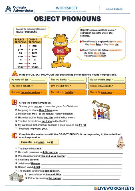 Object Pronouns Worksheets For Kids, Objective Pronouns Worksheet, Object Pronouns Grammar, Object Pronouns Worksheets, Objective Pronouns, Pronouns Esl, Pronoun Examples, Personal Pronouns Worksheets, Subject Object