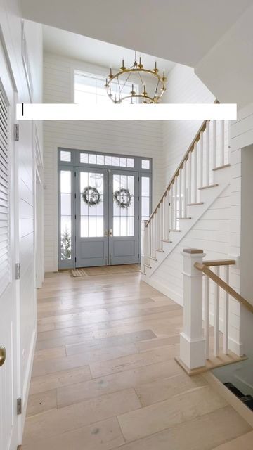 Bm Seapearl Walls, Bm Blue Heather, Bm London Fog, Pale Oak And White Dove, Bm Seapearl, Bm Edgecomb Gray, Bm Pale Oak, White Hallway Ideas, Front Door Foyer