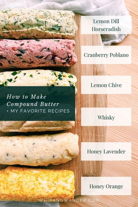 How to make Compound Butter and my favorite Compound Butter recipes to bring as a sweet and easy hostess gift during the holidays. | whipandwander.com | #compoundbutter #howtomakecompoundbutter #compoundbutterrecipes #hostessgifts #holidaygifts #ediblegifts #butter #easygifts #diygifts Compound Butter Recipes, Flavored Butter Recipes, Butter Recipes Homemade, Compound Butter Recipe, Herb Butter Recipe, Flavored Butter, My Favorite Recipes, Compound Butter, Butter Recipes