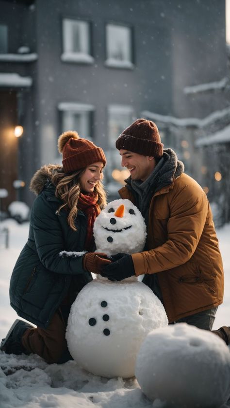 "Winter Fun: Building a Snowman Together" Christmas Stocking Display, Christmas Love Couple, Stocking Display, Winter Couple Pictures, Norway Winter, Building A Snowman, Snow Couple, Snow Photoshoot, Heartwarming Photos