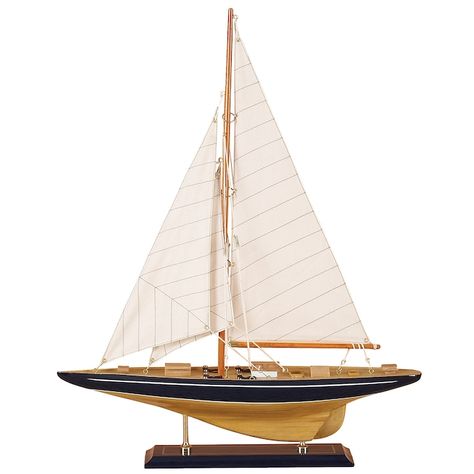 Boat Sculpture, Coastal Style Living Room, Bookshelf Office, Navy Accents, Nautical Home, Decorative Sculpture, Sail Boat, Bathtub Accessories, Model Boats