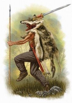 Viking Berserker dressed in wolf skins whipping himself into a crazed frenzy before going into battle. Viking Berserker, Wolf Warriors, Warriors Illustration, Germanic Tribes, Historical Warriors, Norse Myth, Viking Culture, Ancient Warfare, Super Soldier