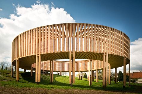 Aeneas Wilder, Untitled #158, part of Z33s Pit art in public space program Wooden Pavilion, Circular Buildings, Pavilion Architecture, Wooden Walkways, Architectural Sculpture, Wood Architecture, Wooden Structure, Timber Structure, Wood Structure