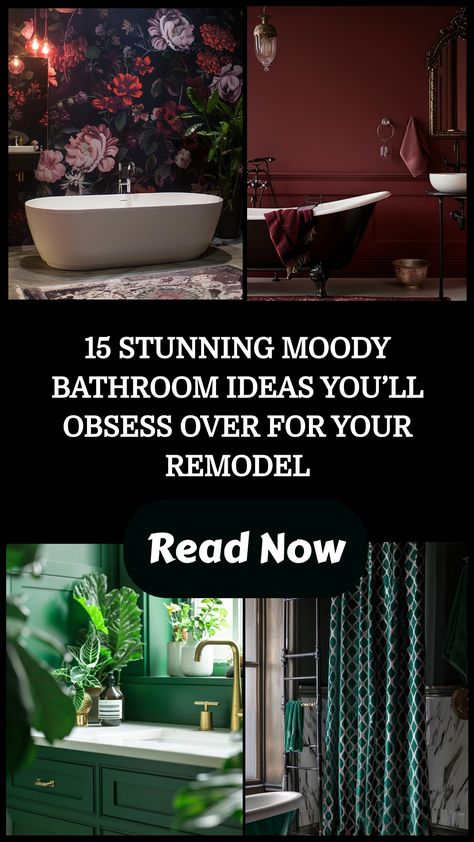 Looking to add a touch of drama and elegance to your bathroom? These 15 moody bathroom designs are packed with rich colors, ambient lighting, and bold textures that create the ultimate spa-like sanctuary. Get inspired to transform your space today! ✨ #BathroomDesign #HomeRemodel #MoodyInteriors Moody Bathroom Mood Board, Dark Moody Bathroom, Moody Bathroom Ideas, Moody Bathroom, Stylish Shower Curtain, Dark Tile, Dark Bathrooms, White Tub, Moody Interiors