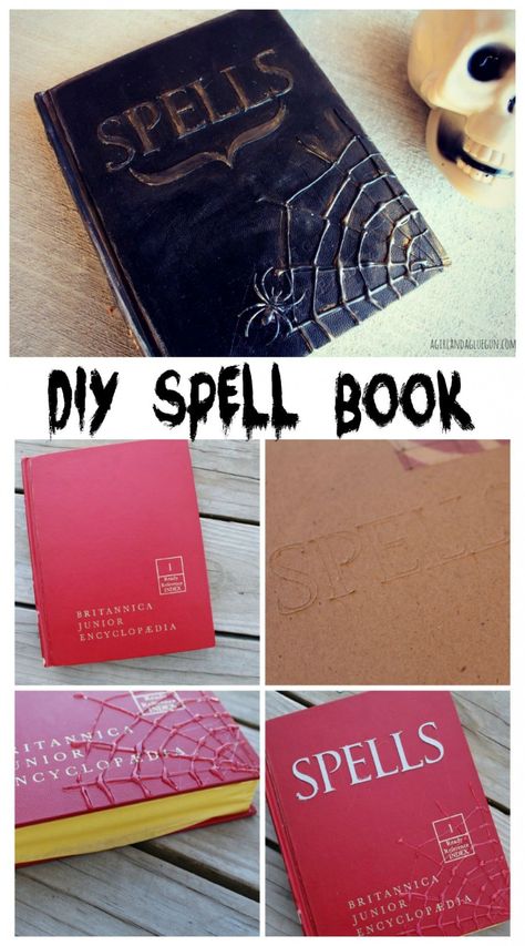 diy halloween spell book made with hot glue, paint and chipboard Diy Spell Book, Diy Halloween Spell Book, Deco Noel Harry Potter, Diy Halloween Dekoration, Halloween Spell Book, Halloween Spells, Diy Buch, Casa Halloween, Festa Harry Potter