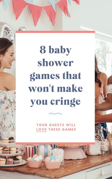 8 baby shower games that won't make you cringe Spring Baby Shower Themes, Baby Sprinkle Games, Easy Baby Shower Games, Modern Baby Shower Games, Baby Shower Games Unique, Baby Shower Party Games, Boy Baby Shower Games, Baby Shower Game Cards