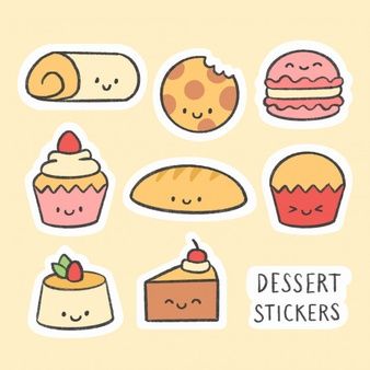 Cute dessert sticker hand drawn cartoon collection 귀여운 음식 그림, Preppy Stickers, Homemade Stickers, Cute Food Drawings, Scrapbook Stickers Printable, Food Stickers, Cute Kawaii Drawings, Cute Doodle Art, Cartoon Stickers