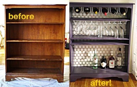 How To: Turn a Bookcase Into a Bar/tea/coffee station... Instead of a bar cart? Bar Deco, Bookcase Bar, Diy Muebles Ideas, Diy Home Bar, Wine Bars, Diy Casa, Mini Bars, Diy Wine Rack, Diy Bar