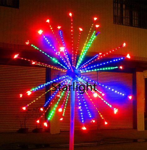 Light up your outdoor space with this stunning 6.5ft LED Fireworks Light in Red+Blue+Green+Yellow! Perfect for any holiday or special occasion, this color-changing light will add a festive touch to your home decor. #LEDlight #colorchanging #outdoordecor #holidaylights #fireworkslight Fireworks Store, Outdoor Fairy Garden, Patio Pathway, Halloween Weddings, Starburst Light, Garden String Lights, Fireworks Design, 4th July Crafts, Led Tree