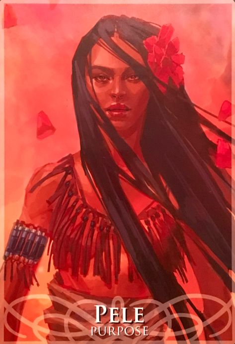 Pele ~ Purpose, from the Goddesses And Sirens Oracle Card deck, by Stacey Demarco, Illustrations by Jimmy Manton Hawaiian Mythology, Hawaiian Goddess, Fire Goddess, Female Deity, Angel Oracle Cards, Oh My Goddess, Hawaiian Art, Card Deck, Oracle Decks