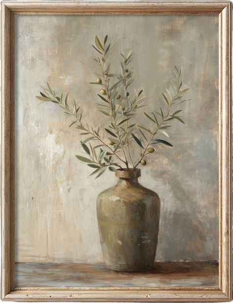 Diy Art Paintings, Olives Painting, Olive Painting, Olive Branch Art, Olive Decor, Olive Art, Farmhouse Artwork, Modern Still Life, Life Artwork