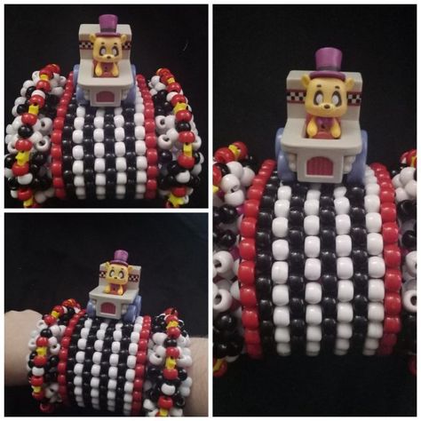 Kandi Rotating Cuff Ideas, Epic Kandi Cuff, Fnaf Kandi Cuff, Rotating Cuff Kandi, Kandi Inspo Cuff, Rotator Cuff Kandi, Kandi Rotating Cuff, Mlp Kandi, Raver Aesthetic