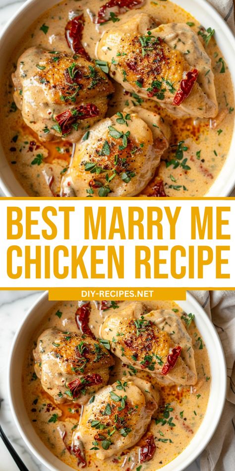 Looking for the best Marry Me Chicken recipe? Look no further! Creamy, cheesy, and packed with flavor. Great for any occasion. Creamy Marry Me Chicken Recipe, Marriage Chicken Recipe, Baked Marry Me Chicken Recipe, Healthy Marry Me Chicken Recipe, The Best Marry Me Chicken Recipe, Marry Me Chicken Over Mashed Potatoes, Marry Mr Chicken Recipe, Oven Baked Marry Me Chicken, Marry Me Dinner Recipes