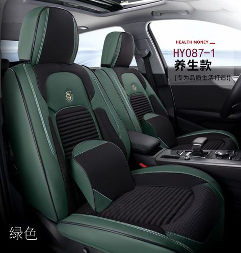 Car Seat Color Ideas, Blacked Out Car Interior, Sage Green Car Seat Covers, Dark Green Car Accessories, Black And Green Car Interior, Emerald Green Car Interior, Dark Green Car Interior, Green Car Interior, Bmw Gt