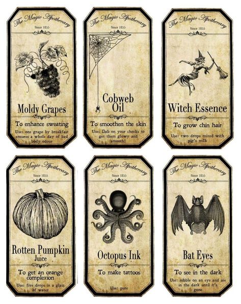 Halloween Apothecary Labels, Bottle Lables, Halloween Bottle Labels, Imprimibles Halloween, Vintage Paper Printable, Halloween Potion Bottles, Casa Halloween, Halloween Apothecary, Witch Potion