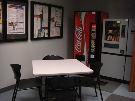 Small break room - one table Break Room Design, Staff Lounge, Skeleton Crew, Office Break Room, Boss Office, Liminal Space, Lunch Room, Diet Coke, Commercial Office