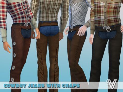 Jean Bottoms, Cowboy Chaps, Cowboy Men, Sims 4 Cc Hair, Chaps Jeans, Sims 4 Tattoos, Sims 4 Piercings, Cowboy Jeans, Clothes Cc