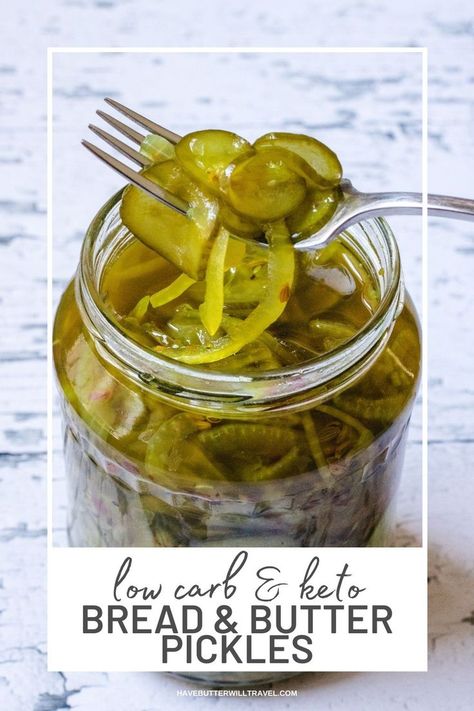 Keto Bread And Butter Pickles, Sugar Free Bread And Butter Pickles, Keto Pickle Recipes, Keto Canning Recipes, Keto Pickles, Keto Hot Dogs, Keto Cravings, Pickled Items, Canning Garden