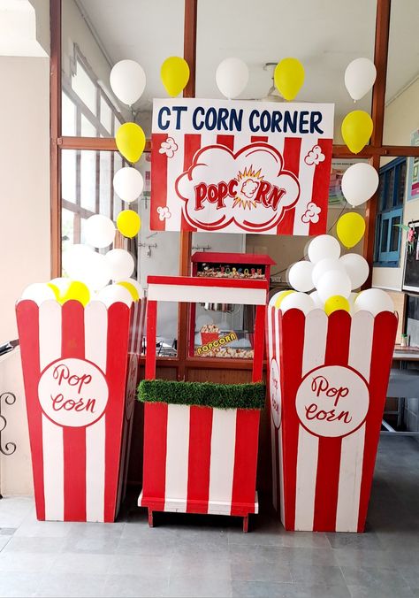 Popcorn Stand Ideas Diy, Popcorn Stand, Diy Popcorn, Jungle Theme Parties, Movie Birthday, Christmas Carnival, Macrame Dress, Circus Theme, Jungle Theme