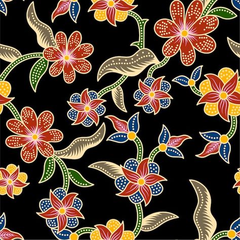 Vector seamless batik floral pattern bac... | Premium Vector #Freepik #vector Design Flower Drawing, Tropical Fabric Prints, Beautiful Flower Drawings, Desain Quilling, Floral Textile, Flower Drawing Design, Print Design Art, Folk Art Flowers, Batik Art