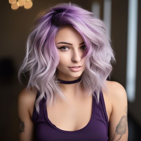 45 Trending Ash Blonde Hair Color Ideas You Need To Try Dark Purple Roots Blonde Hair, Lilac Shadow Root, Short Blonde Purple Hair, Lavender Shadow Root, Dark Purple Roots Light Purple Ends, Purple And Blonde Short Hair, Blonde With Colored Roots, Edgy Hair Color Ideas Blondes, Purple Shadow Root Blonde