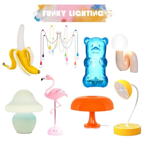 funky lighting ideas #ad Funky Light Fixtures, Funky Floor Lamp, Funky Office Design, Funky Pendant Lights, Funky Retro Bedroom, Funky Chandelier, Funky Lights, Funky Floor Lamps, Groovy Bedroom