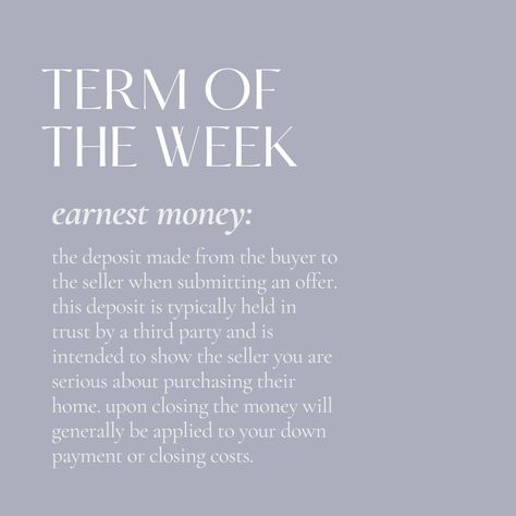 In most cases sellers will ask for a good faith deposit which is also called earnest money. This safeguards the interests of both the seller and the buyer.  Earnest money shows the seller you’re serious about buying the home, which can be reassuring to them if they agree to take the house off of the market while awaiting the appraisal and inspection results.   #joepratherrealtor #whosnextrealestate #realestateagent #RealEstateInvestor #realestatelife #realestatemarketing #realestateagents Mortgage Loan Officer Marketing Ideas, Loan Officer Marketing Ideas, Realtor Fits, Mortgage Loan Officer Marketing, Realtor Inspiration, Mortgage Content, Loan Officer Marketing, Realtor Posts, Earnest Money