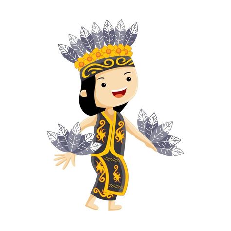 Sports Illustrations Art, West Kalimantan, Dancing Clipart, East Kalimantan, Vector Character Design, Indonesian Art, Food Illustration Art, Sport Illustration, Traditional Dance