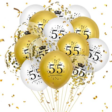 PRICES MAY VARY. ✨What You Will Get: You will receive 15 pieces of 12inch white gold confetti happy 55th birthday latex balloons, including 5 metallic gold balloons, 5 white balloons, and 5 confetti balloons, perfect for a woman's or man's 55th birthday party decoration 🎉White Gold 55th Birthday Party Decoration: These white gold balloons featured with "55th Happy Birthday" pattern, they are a great decoration for a woman's or man's 55th birthday party, adding a party atmosphere and it can make Birthday Party Decorations White, Balloons For Men, Party Decorations White, 60th Birthday Balloons, Clear Balloons With Confetti, Happy 55th Birthday, 50th Birthday Balloons, Happy 65 Birthday, Pretty Balloons