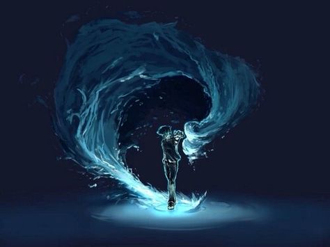 Water Power Visuals, Water And Ice Powers, Water Powers Anime, Water Control Power, Water Bending Art, Ice Powers Art, Water Elemental Aesthetic, Avatar Water Bender Oc, Water Magic Fantasy Art