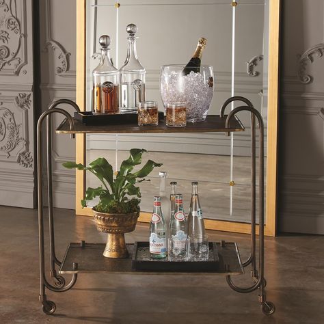 Blade Bar Cart-Bonze Aluminium Texture, Bar Cart Decor, Global Views, Low Shelves, Vintage Bar, Aged Brass, Bronze Finish, Bar Cart, Bronzer