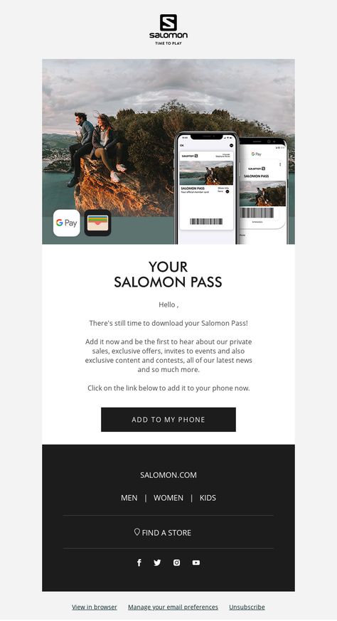 An awesome Onboarding drips email example from Salomon. View 100+ more email templates and examples and get inspiration for your next email design with MailCharts! #EmailDesign #EmailMarketing #EmailInspiration #OnboardingDripsEmail Onboarding Email Templates, Job Inquiry Email, Welcome Flow Email Design, Email To Potential Employer, Welcome Email Series Examples, Campaign Planning, Email Examples, Customer Retention, Email Campaign