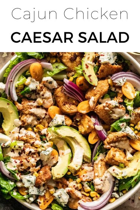 Cajun Chicken Caesar Salad is a quick and easy salad that has a homemade cajun caesar dressing that makes this salad delicious! #saladrecipes #easyrecipes #chickenrecipes Cajun Caesar Salad, Cajun Chicken Caesar Salad, Easy Chicken Ceasar Salad Recipe, Grilled Chicken For Ceasar Salad, Keto Ceaser Chicken Salad, Cajun Chicken Salad, Chicken Caesar Salad Recipe, Delicious Chicken Salad, Quick Side Dishes