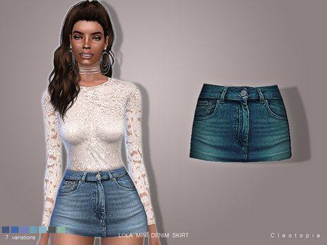 The Sims Resource: Set74- LOLA Denim Mini Skirt by Cleotopia • Sims 4 Downloads Sims 4 Cc Spring Clothes, Sims 4 Casual Clothes Cc, Sims 4 Cc Skirts, The Sims 4 Custom Content, Mini Skirt Fashion, Batik Skirt, Comfy Skirt, Rok Mini, Denim Skirt Outfits