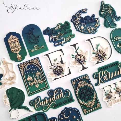 Ramadan Graphic Design, Emerald Green Theme, Navy Blue And Emerald Green, Eid Treats, Cookies Drawing, Eid 2024, Eid Sweets, Joy Craft, Cookie Drawing