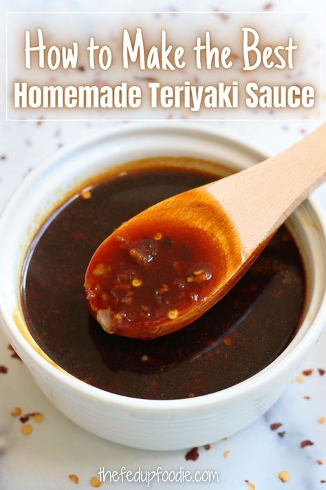 Homemade Teriyaki Sauce recipe made with soy sauce, brown sugar, garlic and ginger. This easy and healthy sauce is wonderful for chicken, salmon, noodles, veggies, stir fry and kabobs.  #TeriyakiSauce #TeriyakiSauceRecipe ##TeriyakiSauceEasy #TeriyakiSauceChicken #TeriyakiSauceForSalmon #SimpleTeriyakiSauce #BestTeriyakiSauce #QuickTeriyakiSauce Teriyaki Sauce Recipe Easy, Teriakysaus Recipe, How To Make Teriyaki Sauce, Homemade Teriyaki Sauce Easy, Spicy Teriyaki Sauce Recipe, Teriyaki Sauce Easy, Teryaki Sauce, Spicy Teriyaki Sauce, Easy Teriyaki Sauce