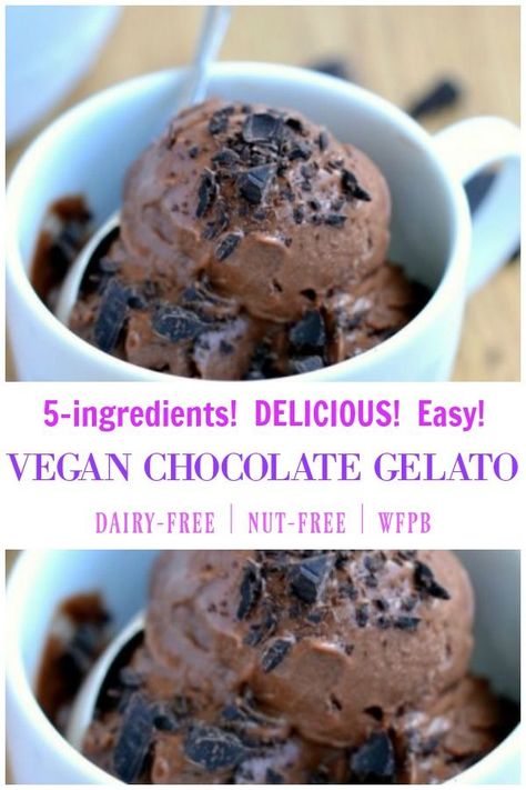 EASY and delicious, this DAIRY-FREE Chocolate Gelato can be prepped in 5 minutes and is made with just 5 ingredients! This recipe is nut-free, dairy-free, and whole foods plant-based. This may become your favorite ice cream, and no ice cream maker is even needed!    #chocolate #icecream #dairyfree #vegan Dairy Free Gelato, Vegan Gelato, Chocolate Gelato, What Is Healthy Food, Vegan Ice Cream Recipe, Gelato Recipe, Dairy Free Ice Cream, Healthy Food Facts, Dairy Free Chocolate