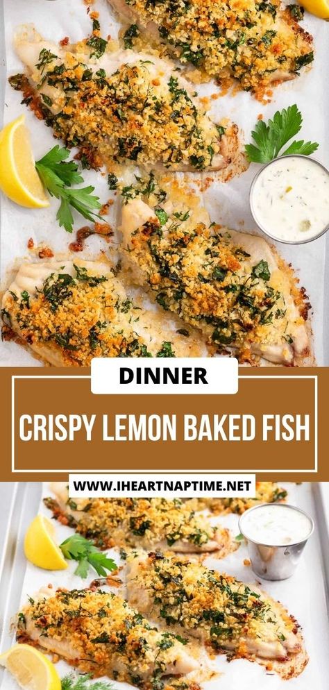 This crispy lemon baked fish turns out tender, juicy and flavorful from citrus and herb-seasoned breadcrumbs. Use any type of white fish for an easy and healthy weeknight dinner! White Fish Recipes Healthy, Asian Steak Bites, London Broil Recipes, Citrus Fish, White Fish Recipes, Fish Recipes Baked, Healthy Baked Chicken, I Heart Naptime, Healthy Weeknight Dinners