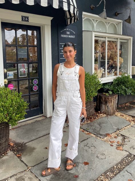 Women's Overalls curated on LTK Off White Overalls Outfit, White Overalls Outfit Fall, Classy Overall Outfits, Overalls Outfit Summer Aesthetic, White Overall Outfit, Tan Overalls Outfit, Cream Overalls Outfit, Women Overalls Outfits, Long Overalls Outfit