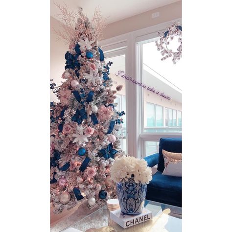 Pink Navy Christmas Tree, Pink Green Blue Christmas Tree Decorating Ideas, Christmas Tree Ideas Pink And Blue, Christmas Decor Ideas Pink And Blue, Blue Pink And Gold Christmas Tree, Light Blue And Pink Christmas Tree, Navy Blue Pink And Gold Christmas Tree, Pink Blue Silver Christmas Tree, Navy Blush Christmas Tree