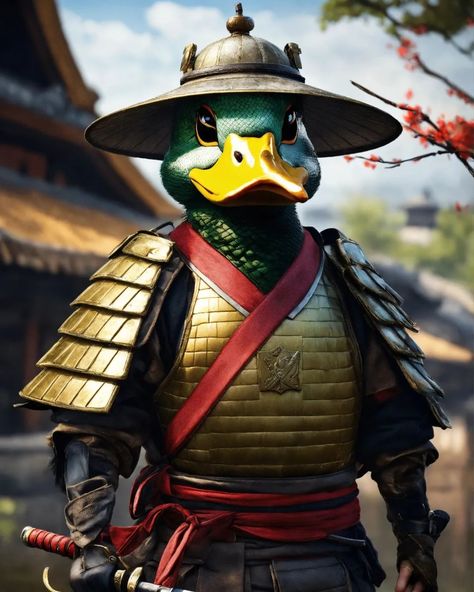 Pato Samurai. Samurai Battlefield, Duck Warrior, East Makeup, Armor Mask, Samurai Illustration, Samurai Tattoo, Samurai Swords, Samurai Warrior, A Duck