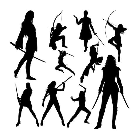 Female warrior silhouettes | Premium Vector #Freepik #vector #woman-silhouette #female-silhouette #female-illustration #female Black Woman Silhouette, Disco Background, Silhouette Tattoos, Silhouette People, Martial Arts Women, Female Fighter, Silhouette Illustration, Silhouette Stencil, Shadow Puppets