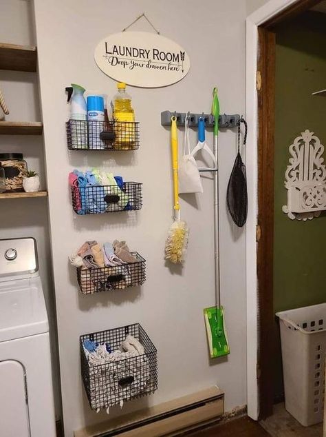 Home Cleaning Storage, Small Laundry Room Ideas Modern, Storage Laundry Room Organizing Ideas, Laundry Separation Ideas, Cheap Home Remodeling Ideas, Deep Freezer In Garage, Small House Interior Decor Ideas, Home Decor Ideas Basement, Storage Ideas For Mobile Homes