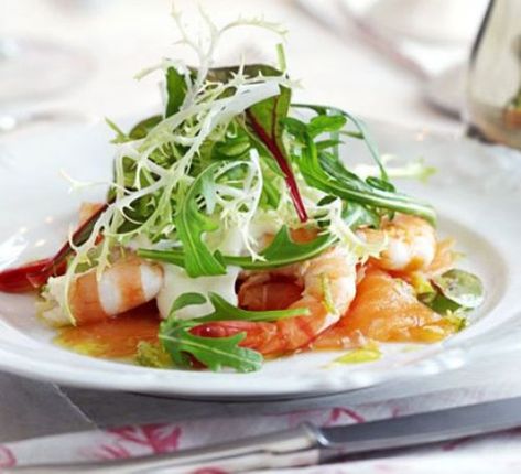 Dinner party starter recipes - BBC Good Food Starters Recipes Dinner Party, Dinner Party Starters, Prawn Salad, Horseradish Cream, Vinaigrette Recipe, Lime Vinaigrette, Bbc Good Food, Vinaigrette Recipes, God Mat