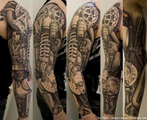 Biomechanics tattoo - 25 Awesome Steampunk tattoo designs | Art and Design Mechanical Sleeve Tattoo, Steampunk Tattoo Design, Biomech Tattoo, Engine Tattoo, Biomechanical Tattoo Design, Tatoo 3d, Rip Tattoo, Steampunk Tattoo, Mechanic Tattoo