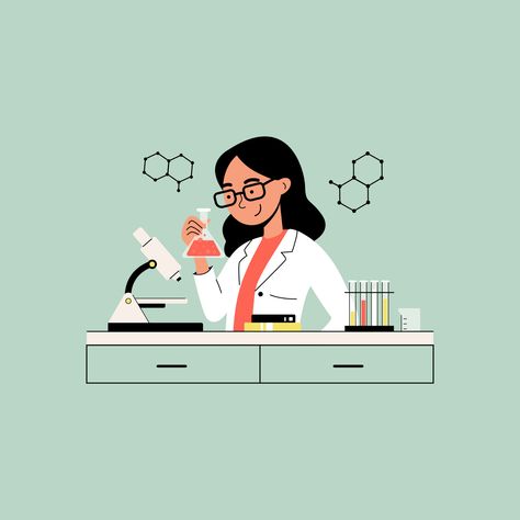 Free Female Scientist in a Lab Illustration David Illustration, Scientist Illustration, Lab Illustration, Girl Scientists, Pharmacy Art, Science Drawing, Female Scientist, Women Scientists, Science Illustration