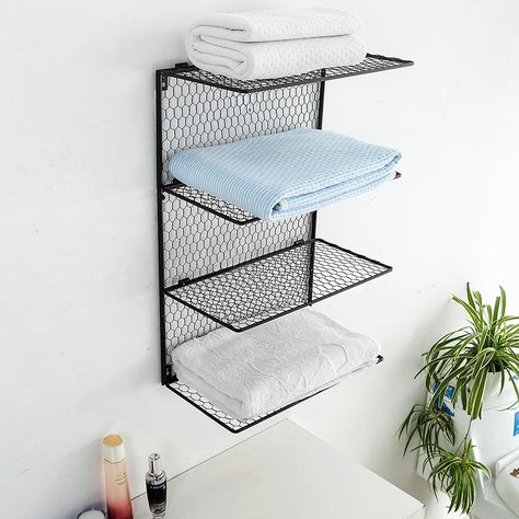 towels Home Gym Storage Ideas, Small Bathroom Shelves, Dream Home Ideas, Bathroom Storage Hacks, Bathroom Towel Storage, Diy Cabinet Doors, Clever Kitchen Storage, Recessed Cabinet, Kitchen Storage Hacks